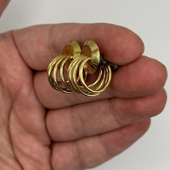 Vintage 1/20 12kt Fill Modernist Multi Hoop Screwback Earrings Signed Classic - Picture 3 of 11